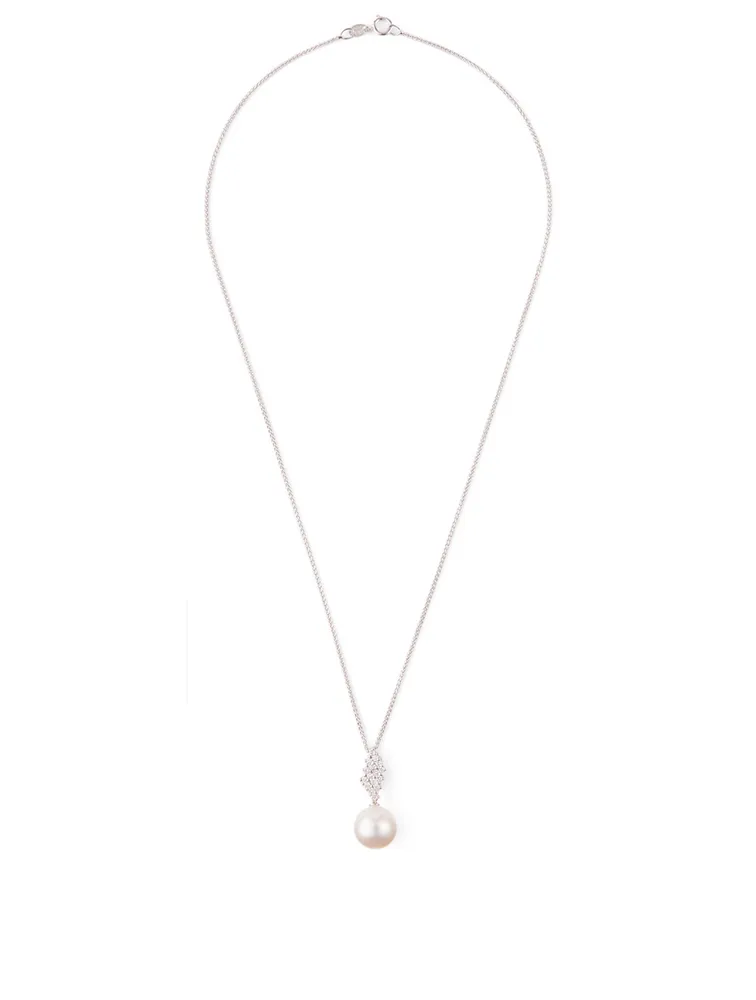 18K White Gold Pearl And Diamond Pendant Necklace