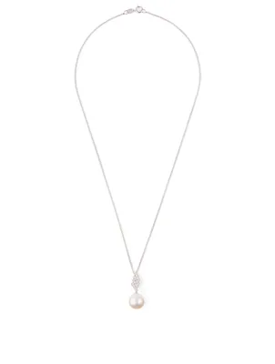 18K White Gold Pearl And Diamond Pendant Necklace
