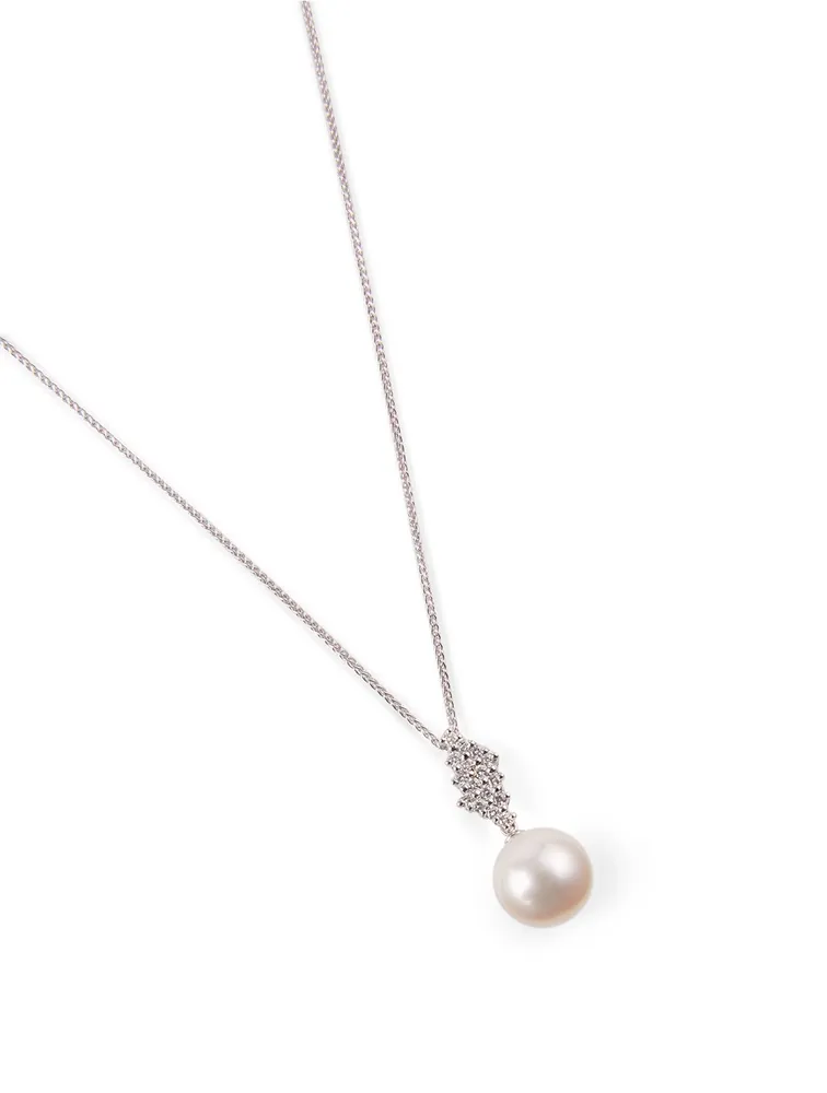 18K White Gold Pearl And Diamond Pendant Necklace