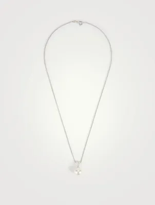 18K White Gold Australian South Sea Pearl And Diamond Pendant Necklace