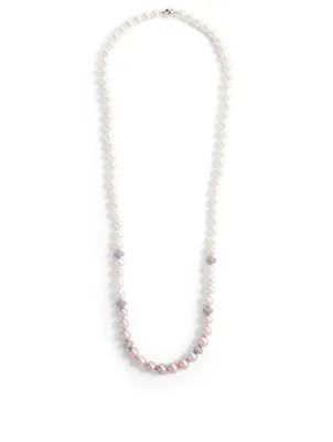 18K White Gold Pearl Necklace With Pink Sapphire