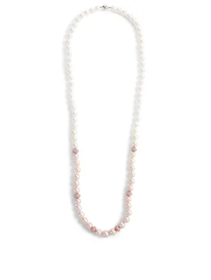 18K Rose Gold And White Gold Pearl Necklace With Pink Sapphire
