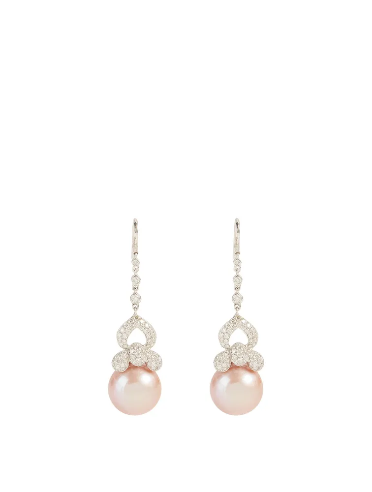 18K Gold Pearl And Diamond Earrings