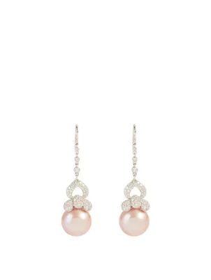 18K Gold Pearl And Diamond Earrings