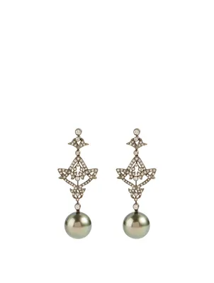 18K Black Gold Tahitian South Sea Pearl And Diamond Earrings