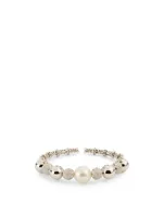 18K White Gold Australian South Sea Pearl And Diamond Bangle Bracelet