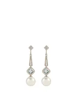 18K White Gold Australian South Sea Pearl And Aquamarine Earrings With Diamonds