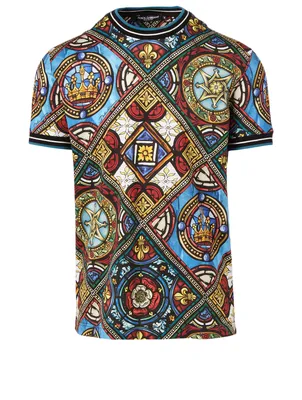 Cotton T-Shirt With Stained Glass Print