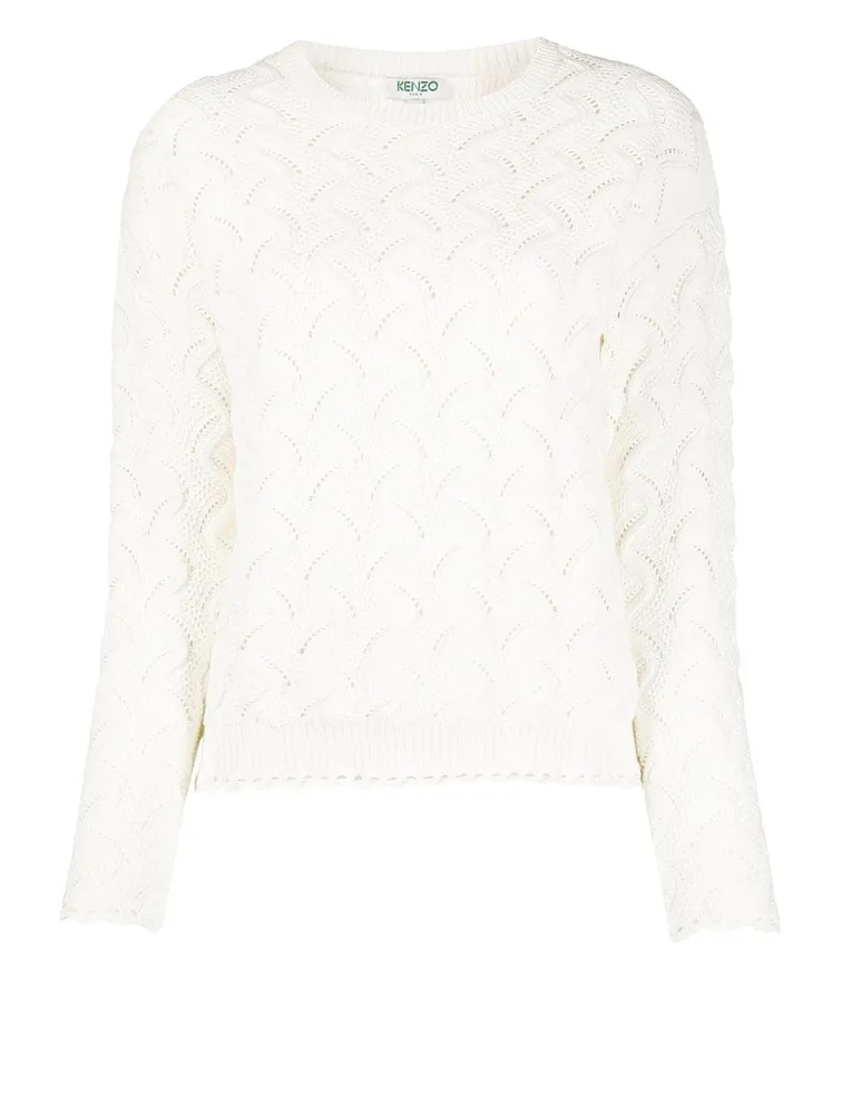 Cotton-Blend Woven Knit Sweater