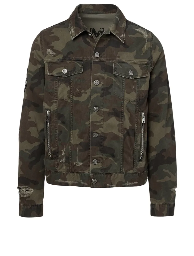 Cotton Denim Jacket Camo Print