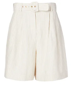 Super Eight Linen Culotte Shorts Stripe Print