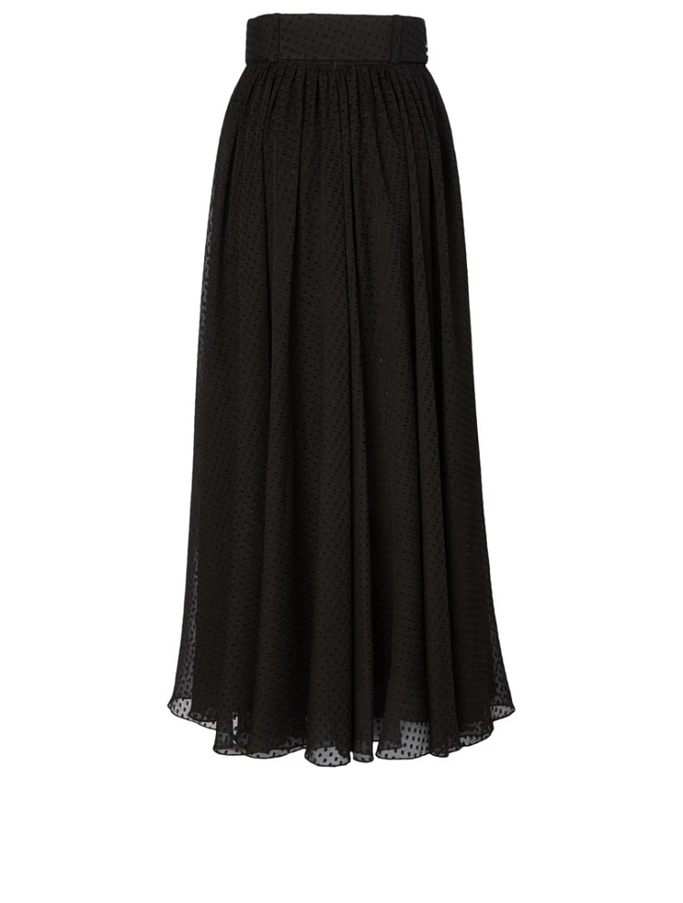 Super Eight Silk-Blend Long Skirt Dot Print