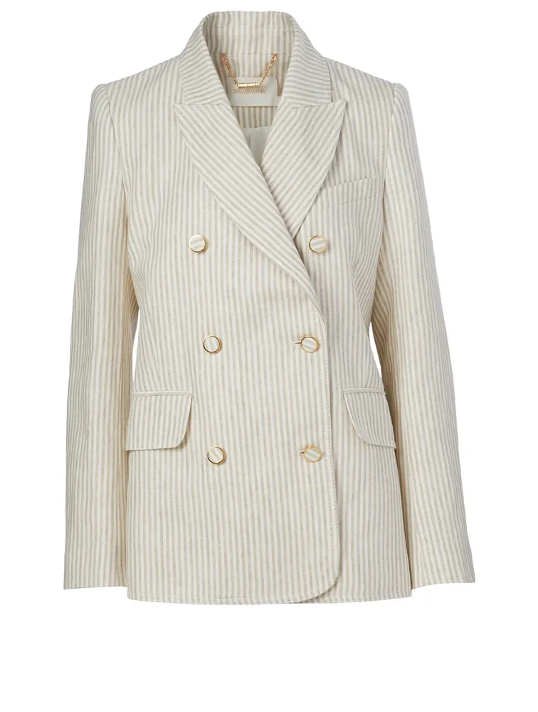 Super Eight Linen Blazer Stripe Print