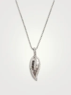 18K White Gold Large Leaf Necklace With Diamonds