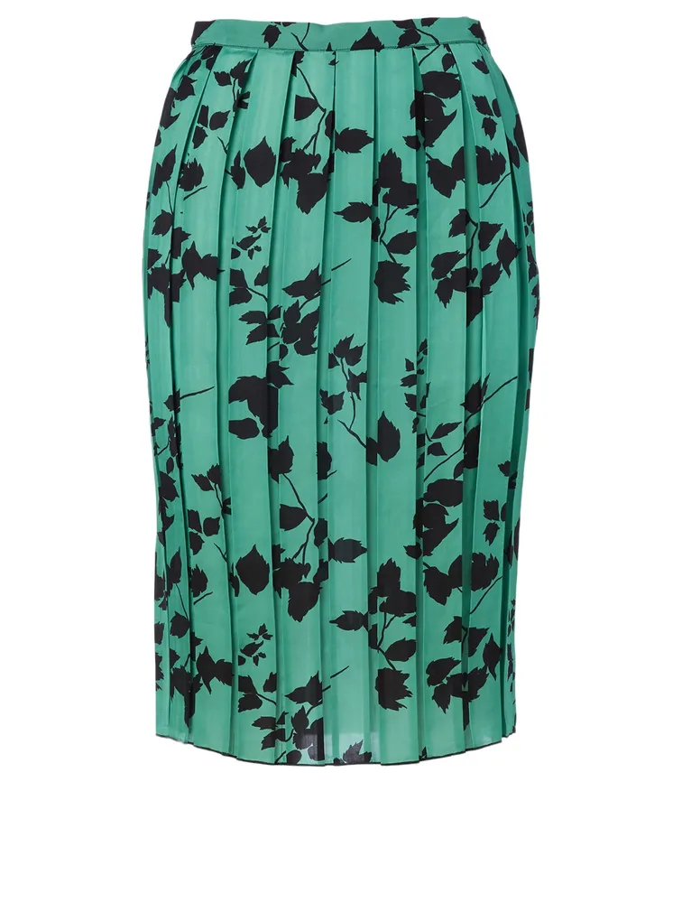 Pleated Midi Skirt Floral Print