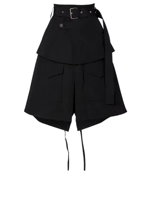 Cotton-Blend Midi Skirt With Belt