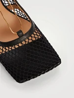 Stretch Mesh And Leather Pumps With Chain