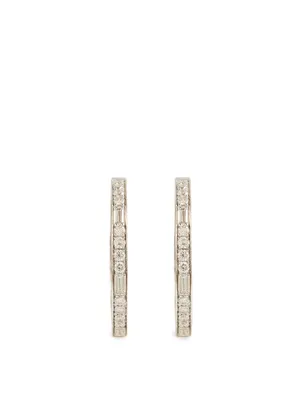 Essentials 18K White Gold Dot Dash Hoop Earrings With Diamonds