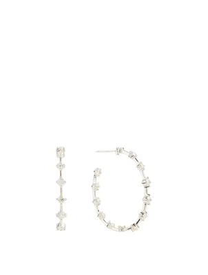 Essentials 18K White Gold Wire Hoop Earrings With Diamonds