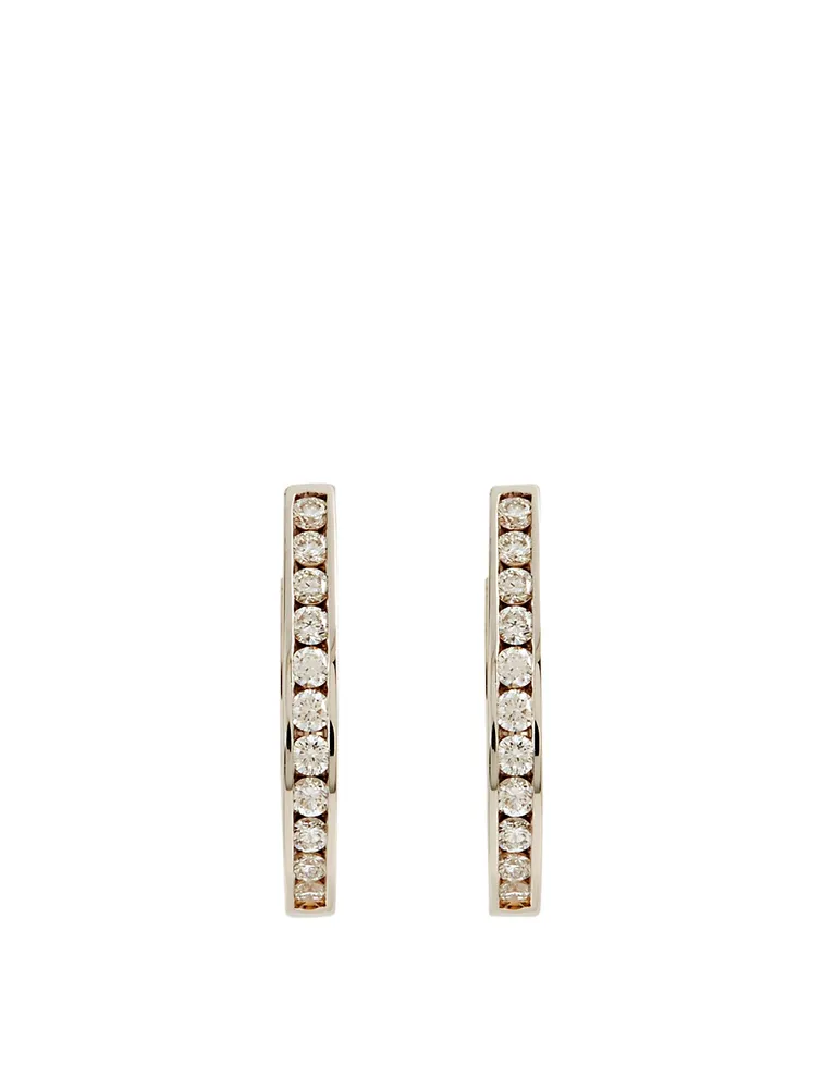 Essentials 18K White Gold Channel-Set Hoop Earrings With Diamonds