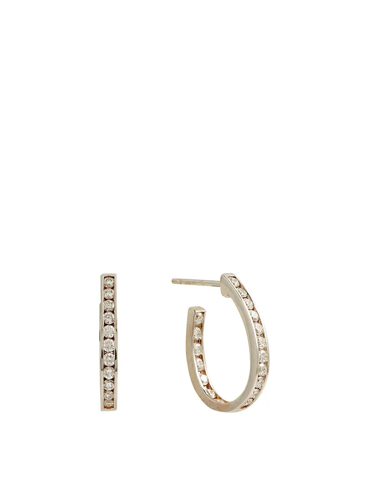 Essentials 18K White Gold Channel-Set Hoop Earrings With Diamonds