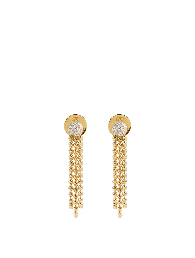 Flapper 18K Gold Triple Strand Ball Chain Earrings With Diamonds