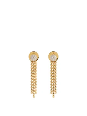 Flapper 18K Gold Triple Strand Ball Chain Earrings With Diamonds