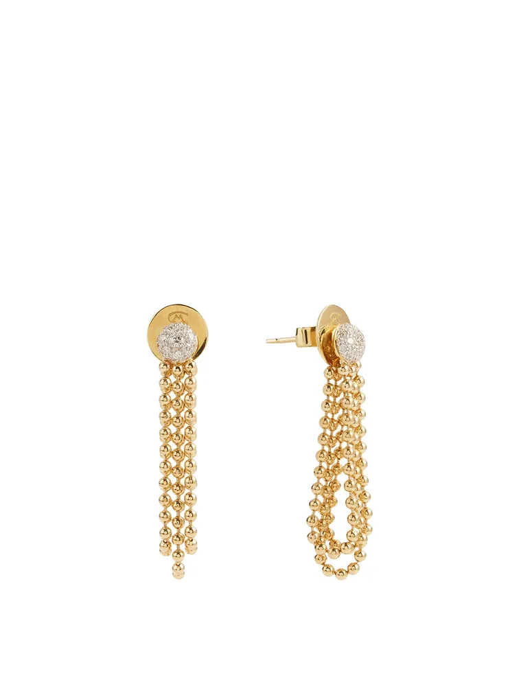 Flapper 18K Gold Triple Strand Ball Chain Earrings With Diamonds