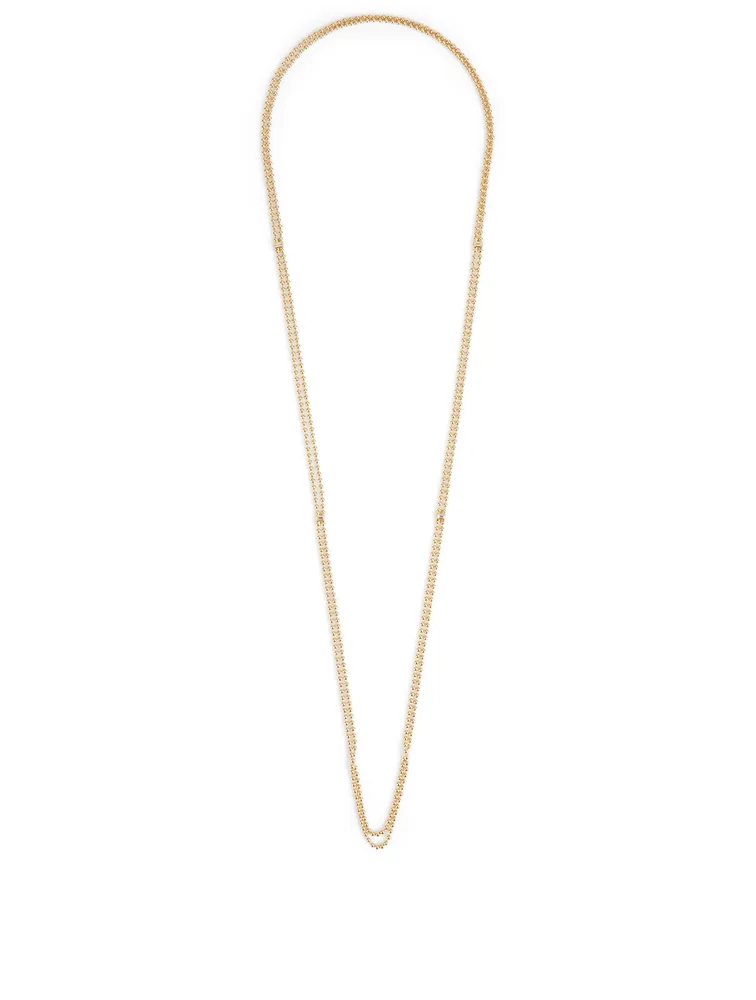 Flapper 18K Gold Double Strand Ball Chain Necklace With Diamonds