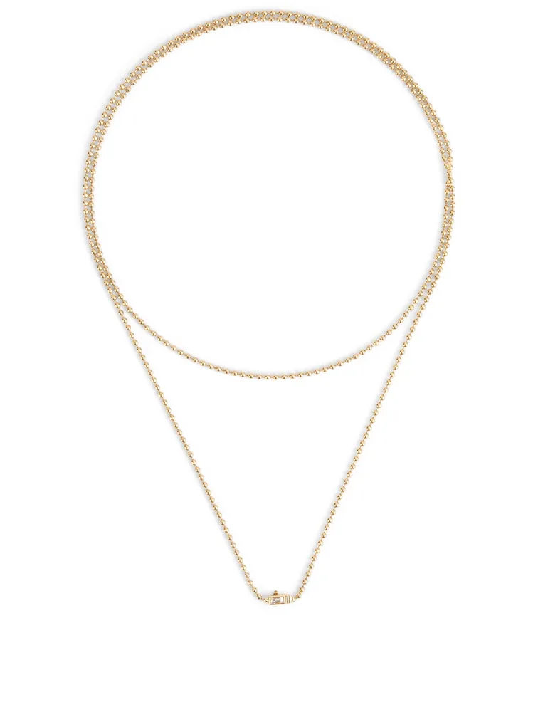 Flapper 18K Gold Single Strand Ball Chain Necklace With Diamond