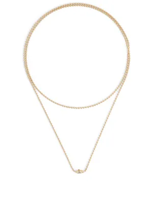 Flapper 18K Gold Single Strand Ball Chain Necklace With Diamond