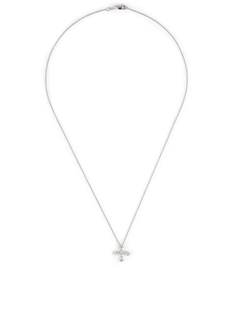 Essentials 18K White Gold Cross Pendant Necklace With Diamonds