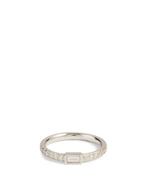 Essentials 18K White Gold Horizontal Baguette Ring With Diamonds