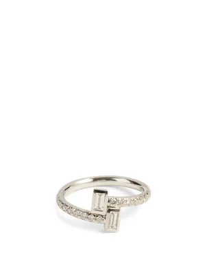 Essentials 18K White Gold Crossover Baguette Ring With Diamonds