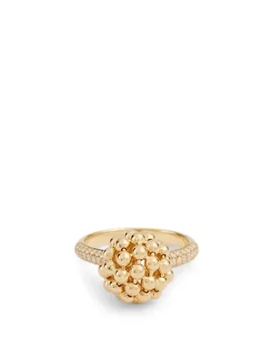 Flapper 18K Gold Ball Ring With Diamonds