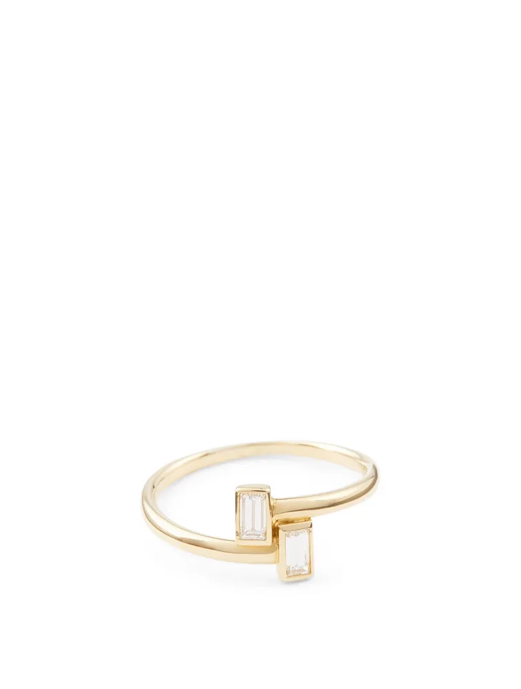 Essentials 18K Gold Double Baguette Stacking Ring With Diamonds