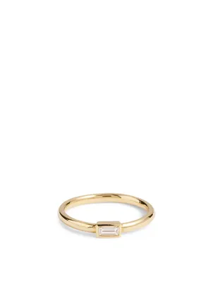 Essentials 18K Gold Horizontal Baguette Stacking Ring With Diamond