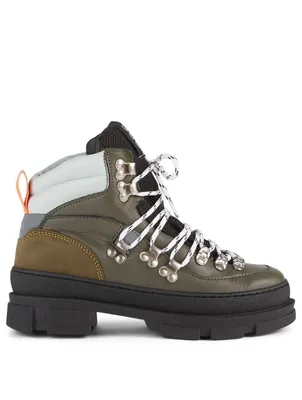 Sporty Hiking Leather Lace-Up Ankle Boots