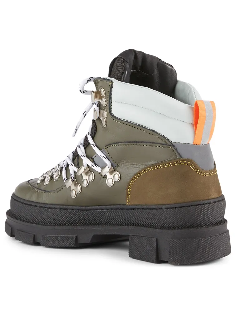 Sporty Hiking Leather Lace-Up Ankle Boots