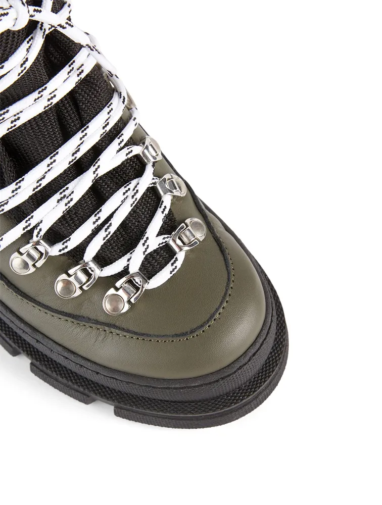 Sporty Hiking Leather Lace-Up Ankle Boots