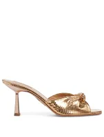 Pasha 75 Metallic Snake-Embossed Leather Heeled Mule Sandals