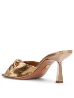 Pasha 75 Metallic Snake-Embossed Leather Heeled Mule Sandals