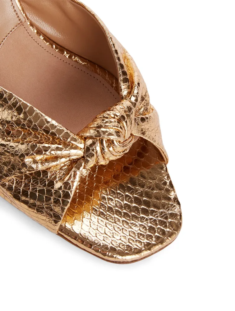 Pasha 75 Metallic Snake-Embossed Leather Heeled Mule Sandals