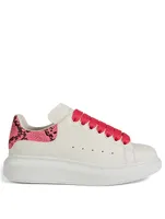 Oversized Leather Sneakers With Snake Print Patch