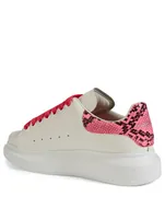 Oversized Leather Sneakers With Snake Print Patch