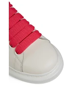 Oversized Leather Sneakers With Snake Print Patch
