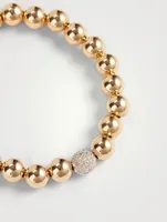 14K Gold Beaded Bracelet With 14K White Gold Diamond Ball