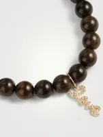 Ebony Beaded Bracelet With Mini 14K Gold Diamond Love Charm