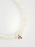 Chalcedony Beaded Bracelet With 14K Rose Gold Diamond Wishbone Charm