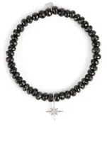 Black Spinel Beaded Bracelet With Small 18K White Gold Diamond Starburst Charm